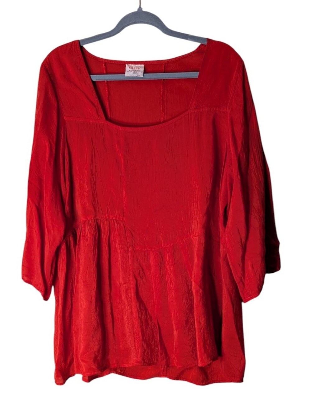 Click by Color Me Cotton Red Tunic Top Lagenlook Square Neck Crinkle sz XL flowy